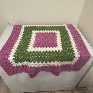 Handmade Pink and Green Crochet Blanket